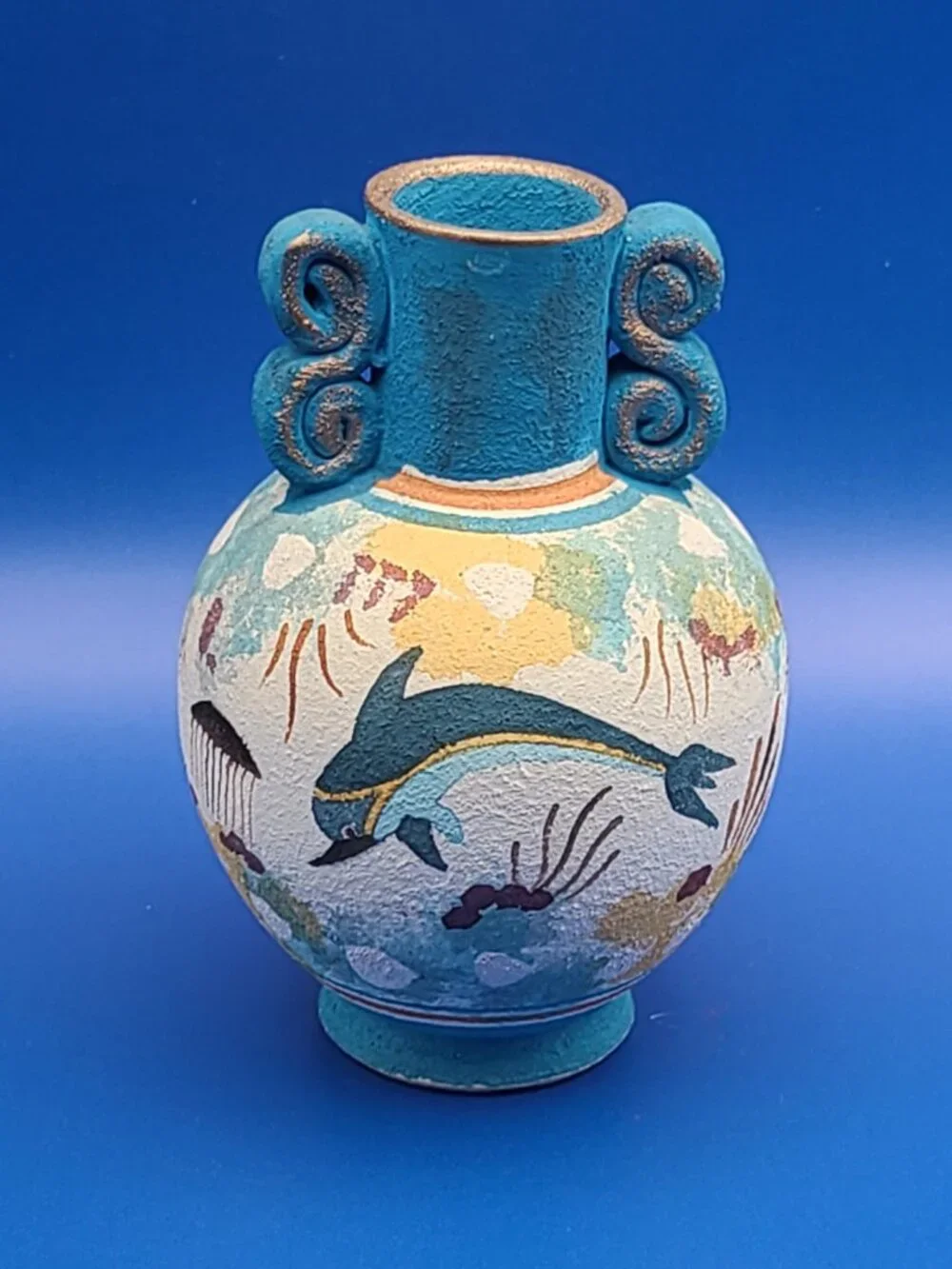 Minoan Greek Pottery Style Modern Dolphin Sea Life Amphora Vase 5
